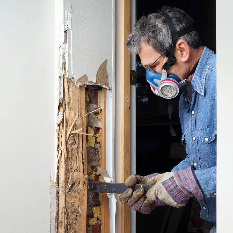 a man wearing a mask and holding a pipe