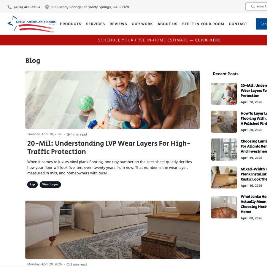 Smiling woman and toddler playing on luxury vinyl plank flooring in bright home setting