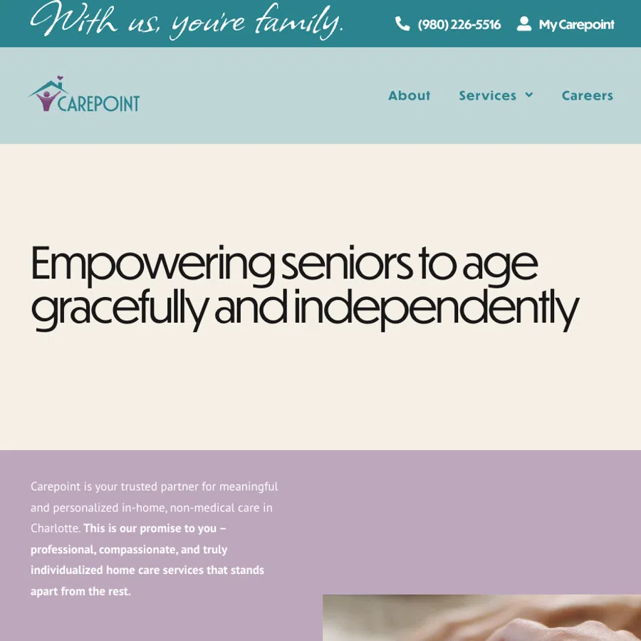 Hands gently holding elderly person's hand symbolizing compassionate senior care services.