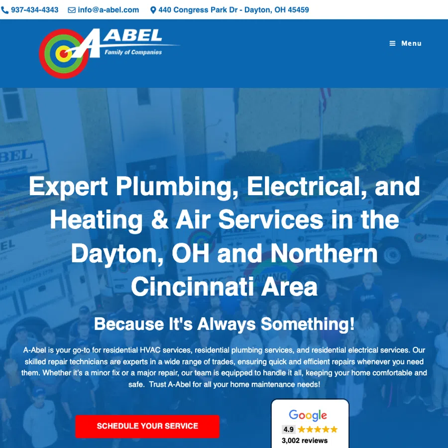A-Abel offers expert plumbing, electrical, HVAC services in Dayton and Northern Cincinnati with top ratings and veteran ownership.