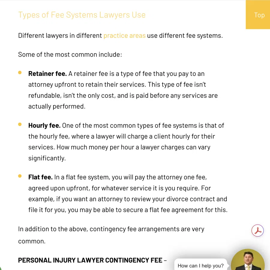 Overview of common lawyer fee systems including retainer, hourly, flat fees, and contingency arrangements.