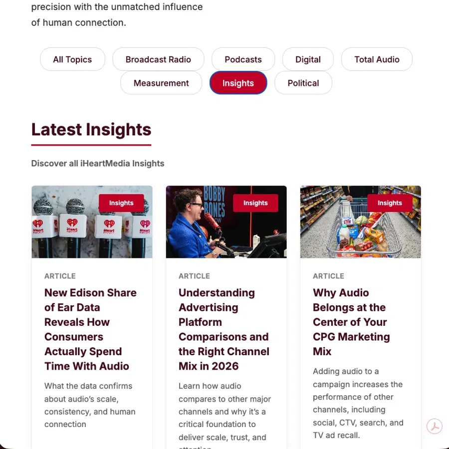 iHeartMedia article on AudioGraph redefining broadcast radio with human connection and media precision.