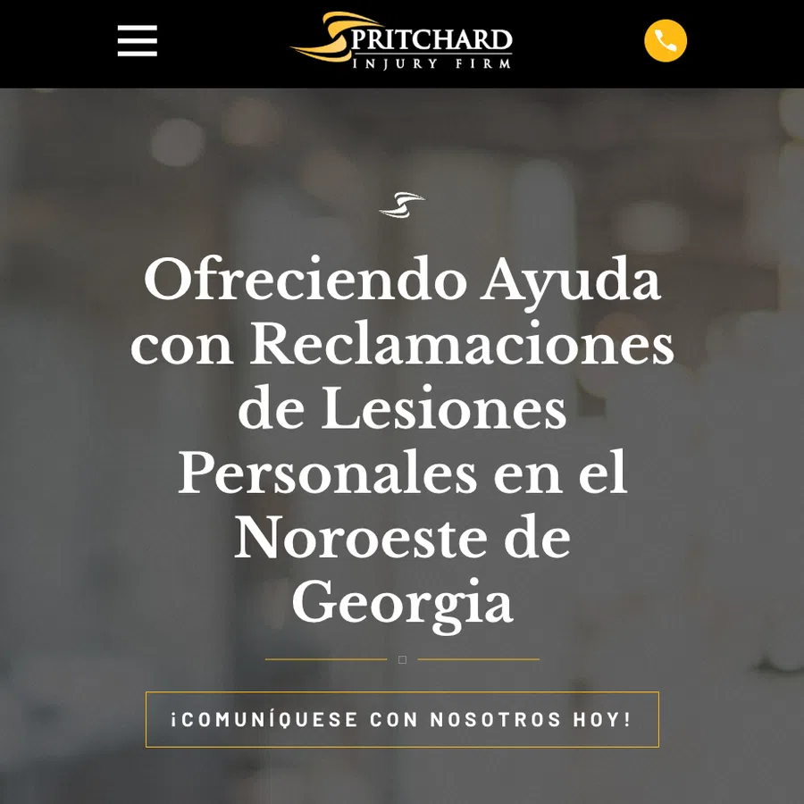 Pritchard Injury Firm offering personal injury claims help in Northwest Georgia with contact prompt in Spanish.