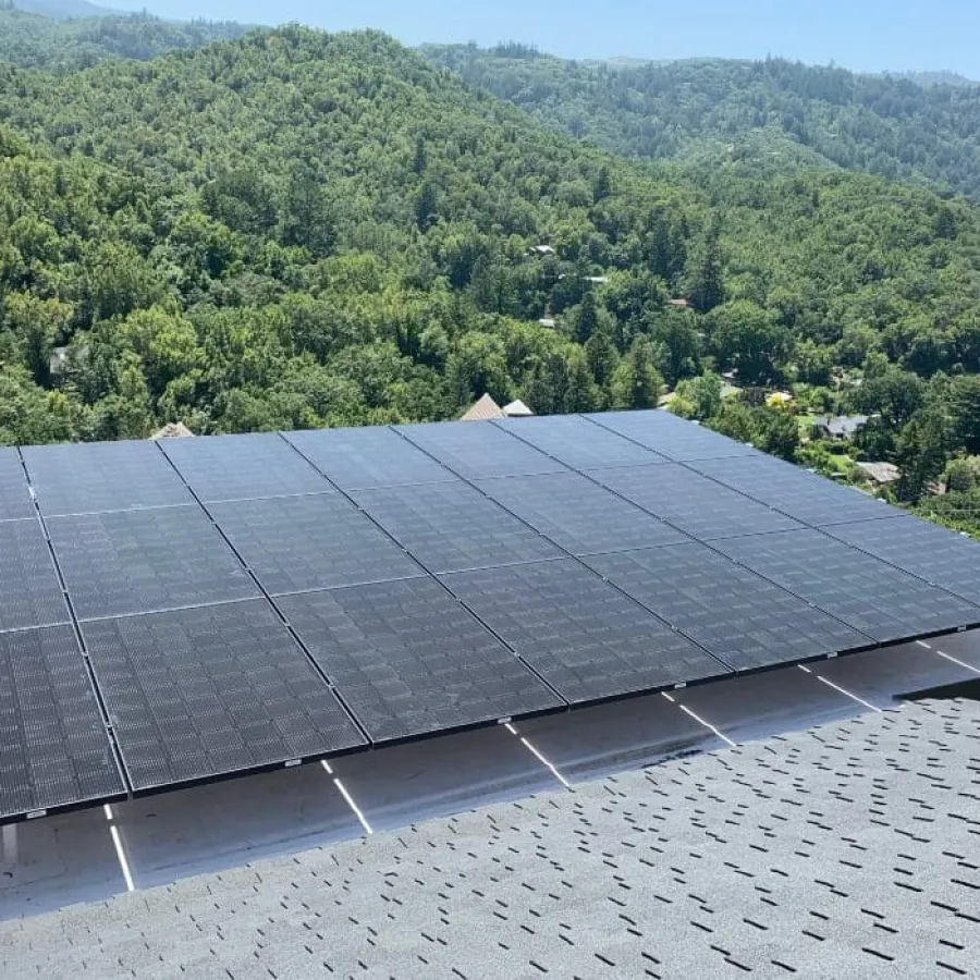 a roof with solar panels