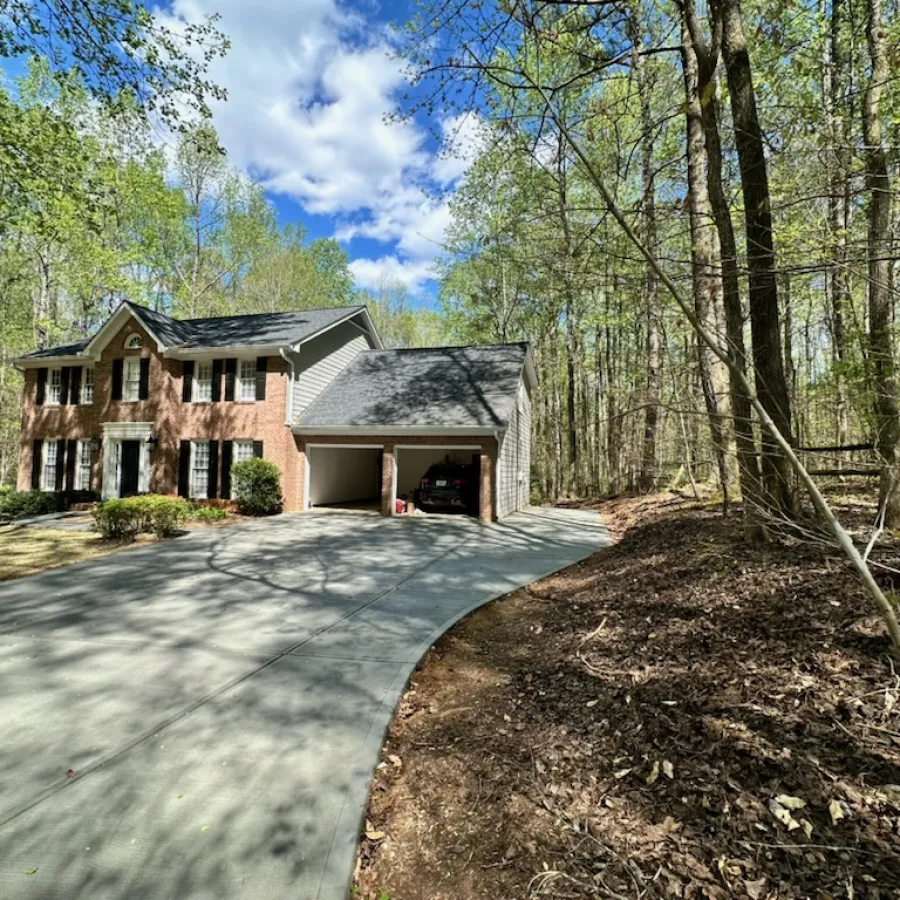 a house with trees around it