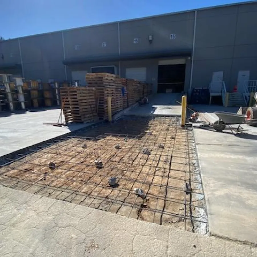 a building with a brick patio