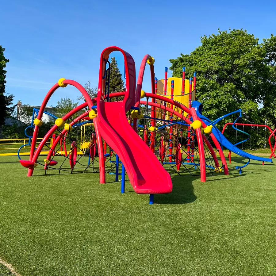 a playground with a slide