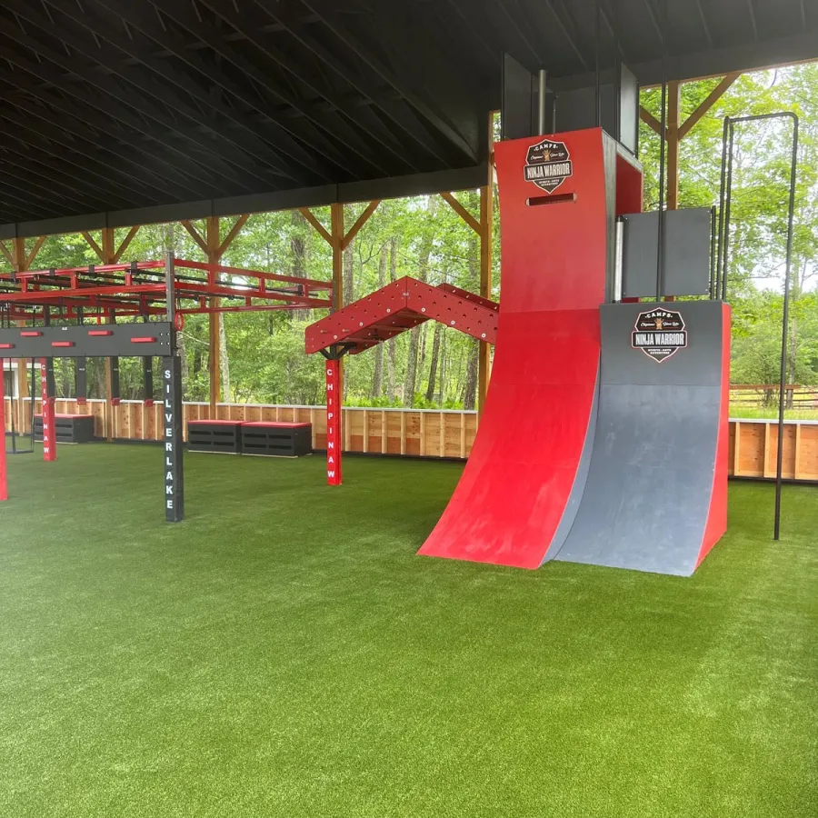 a large red and black structure