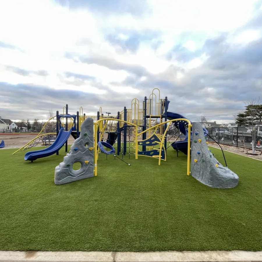 a playground with a slide