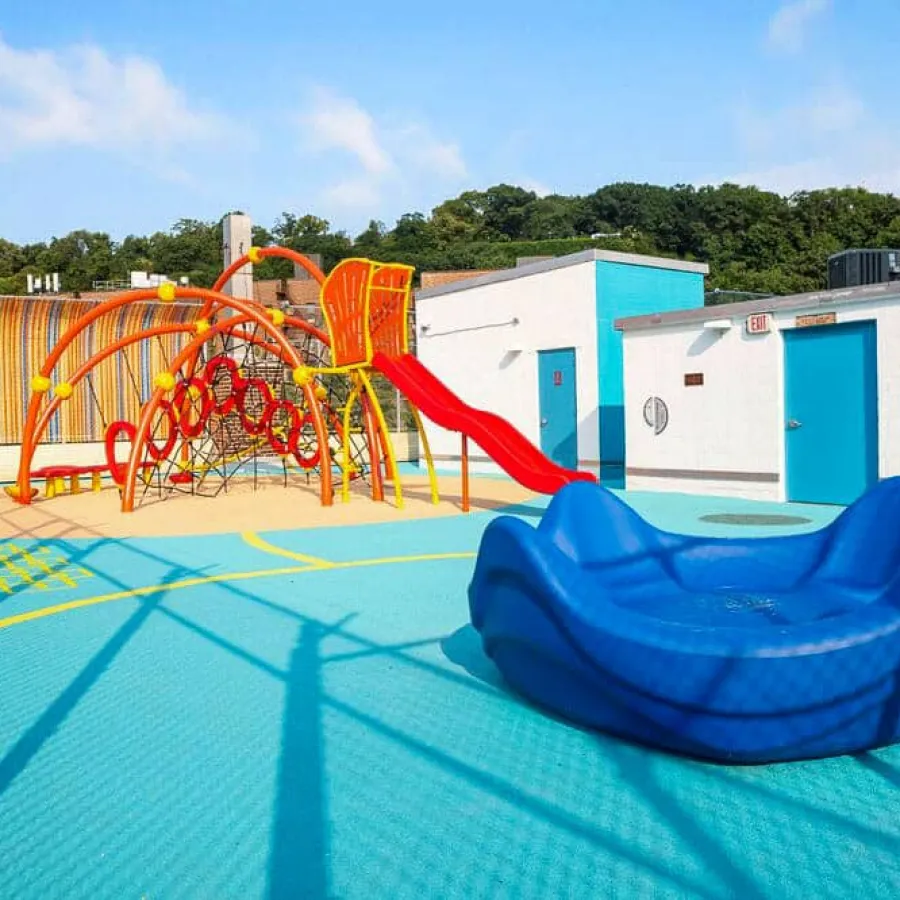 a blue trampoline on a blue trampoline