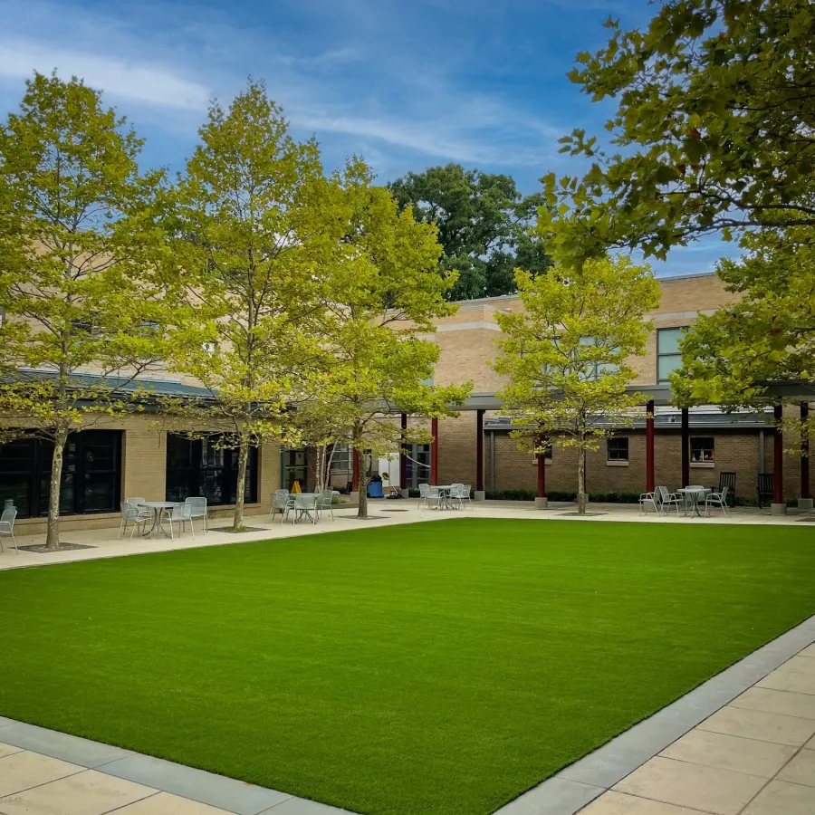a building with trees in front