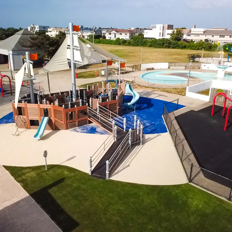 a swimming pool with a slide