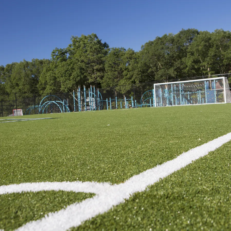 a football field with a goal