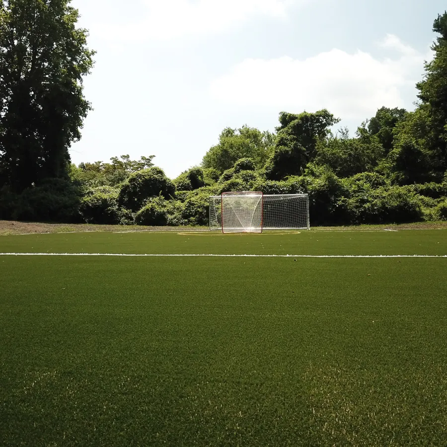 a football field with a goal