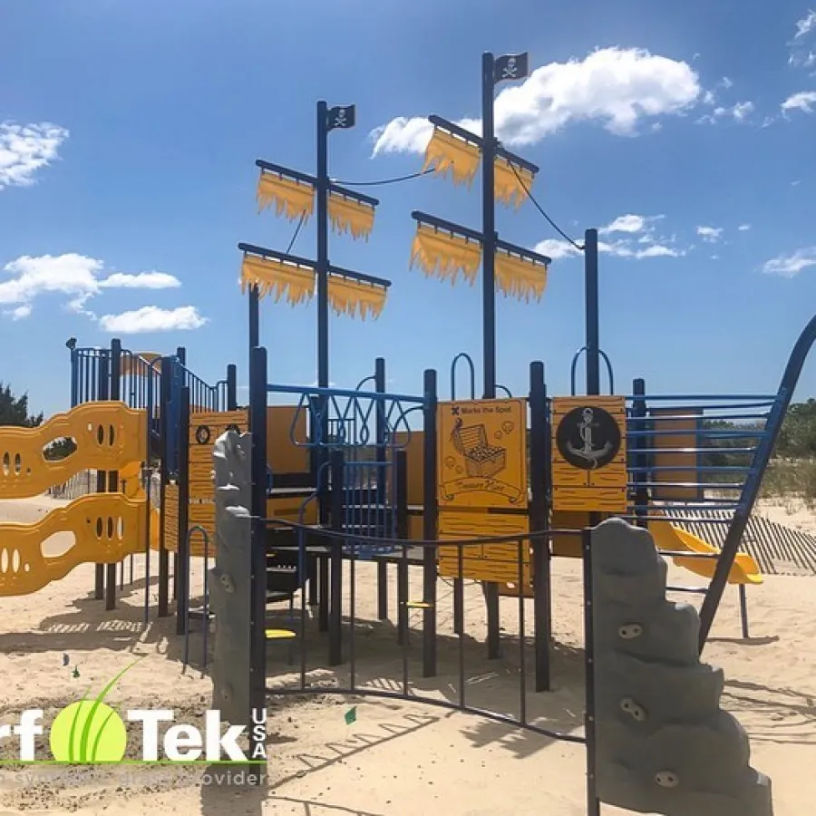 a playground with a slide