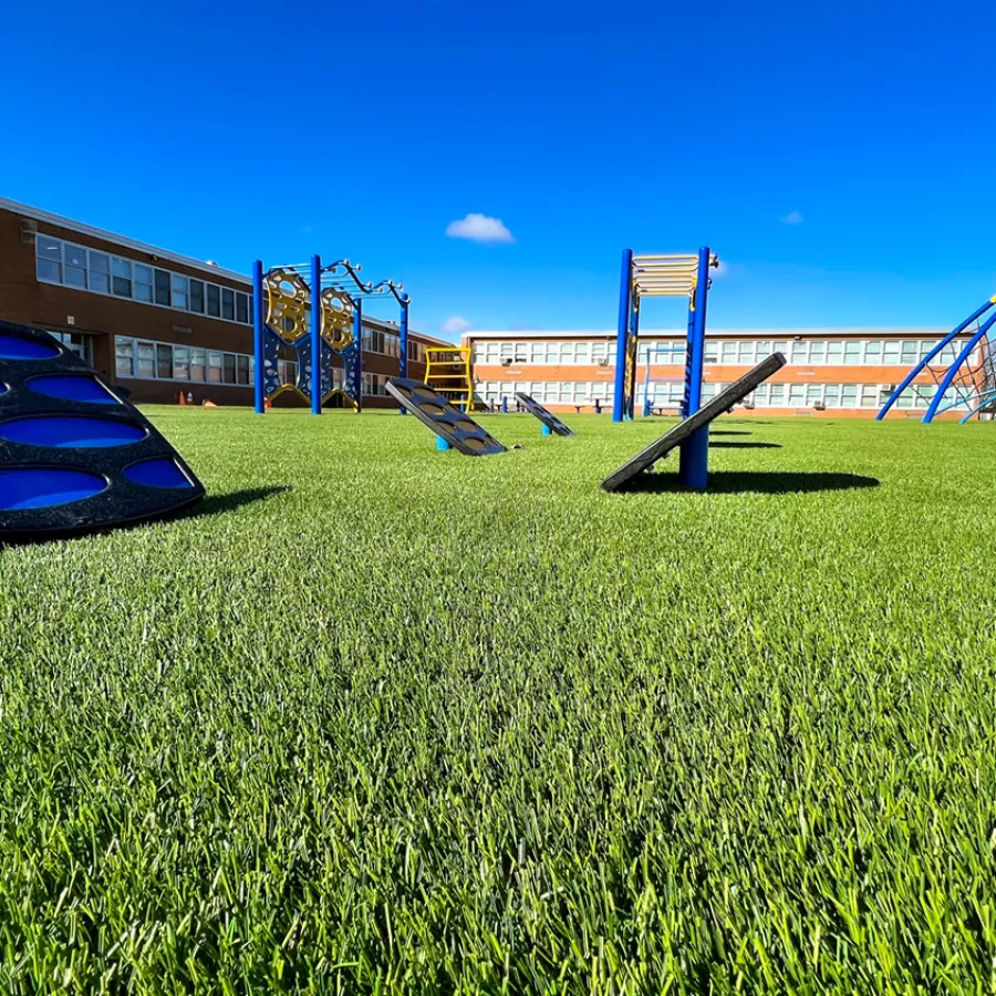 a playground with a slide
