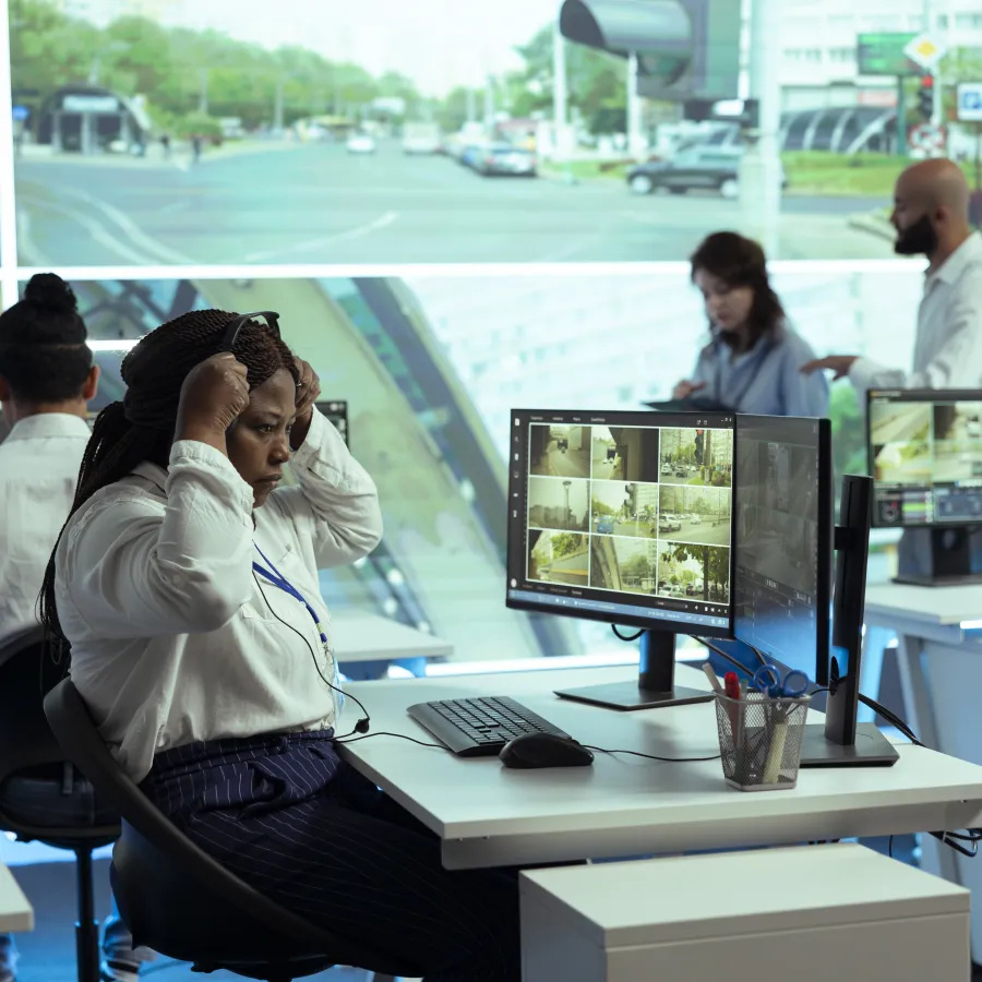 a group of people working at a computer