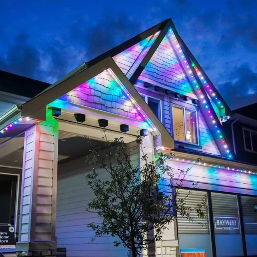 a building with colorful lights