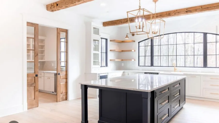 a kitchen with a large island