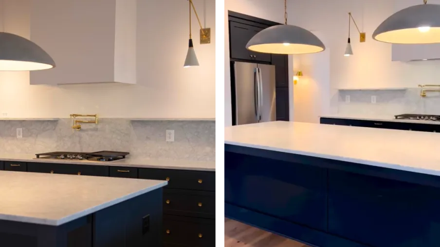 a kitchen with a stove and a refrigerator