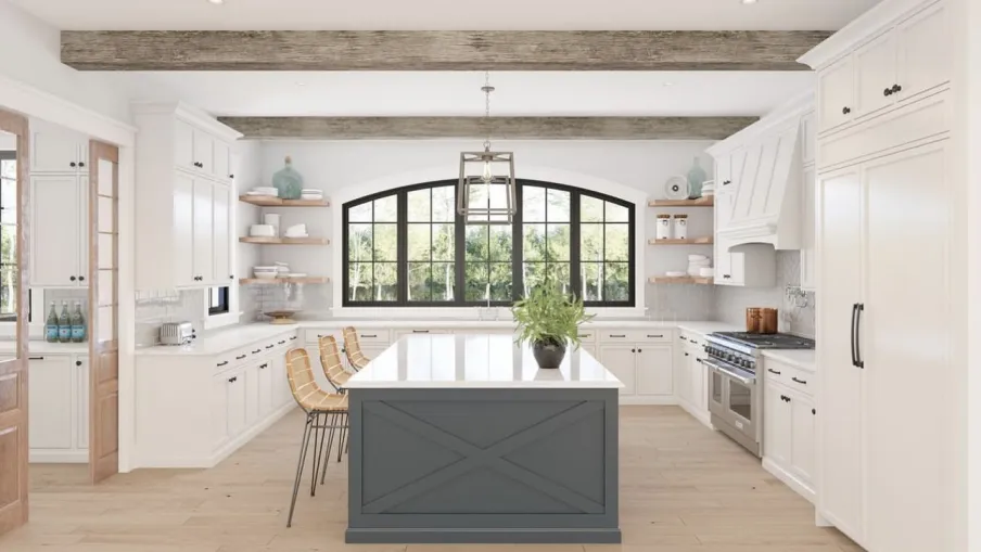 a kitchen with white cabinets
