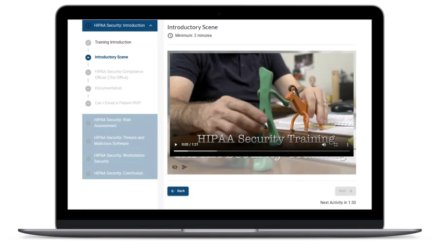 Image highlighting the Learning Management System (LMS) for automated training reminders and detailed compliance tracking.