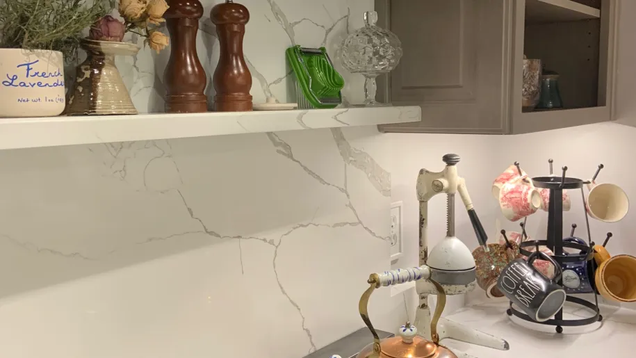 Quartz shelf over range