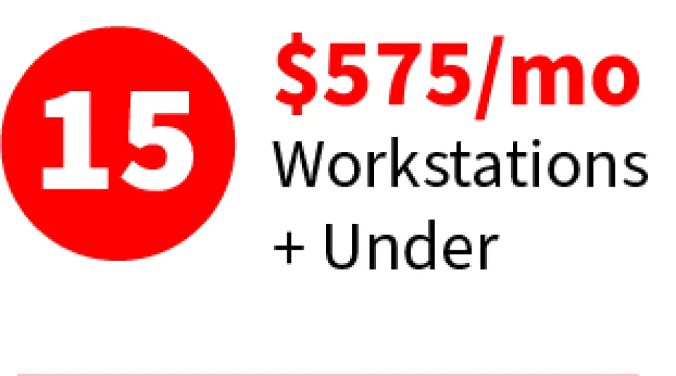 Pricing table for workstations with different monthly rates and workstation counts.