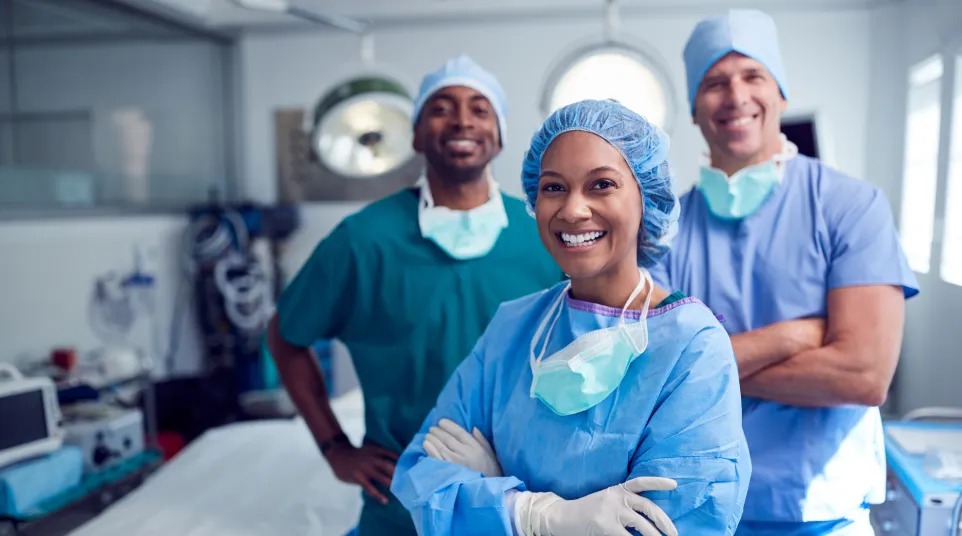 a group of doctors in a hospital