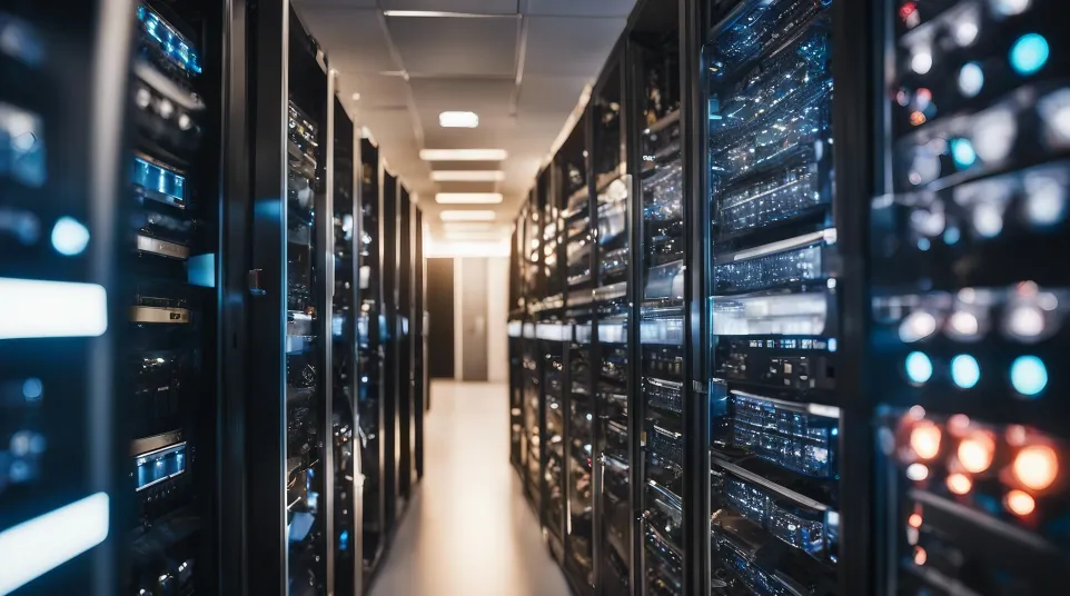 a long hallway with rows of computer servers