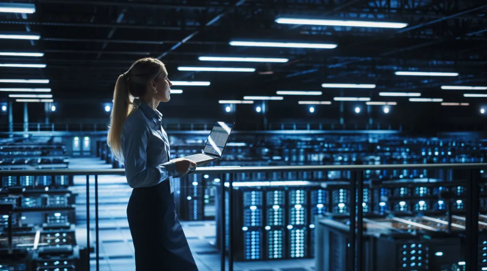 a person working in a server room