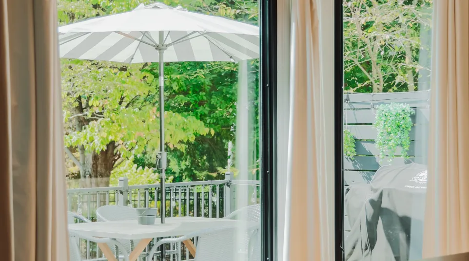 a room with a table and chairs