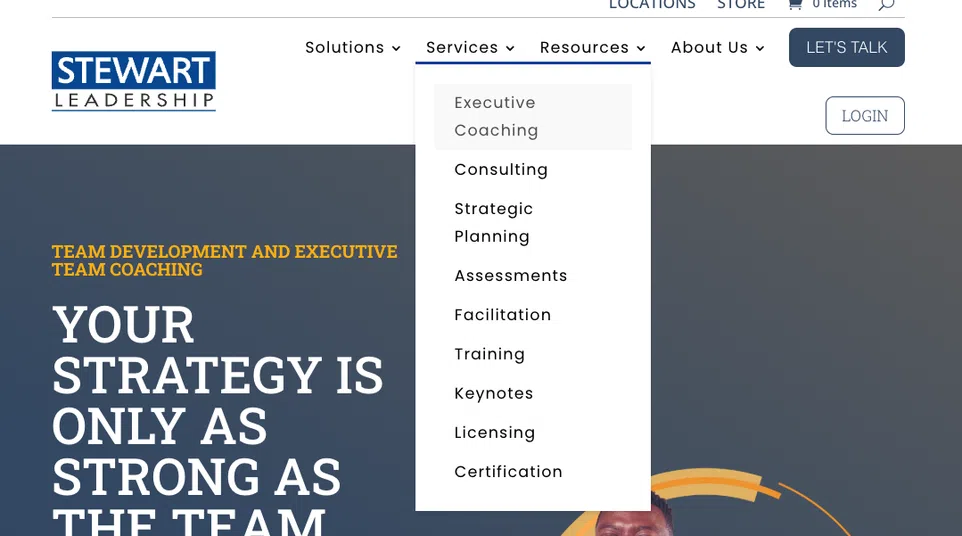 Smiling diverse business team standing back to back with text about team execution and leadership strategy.