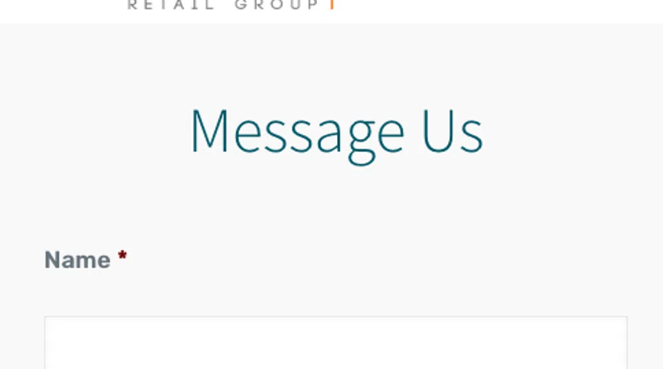 Contact form on Total Retail Group website with fields for name, email, phone, subject, and message.