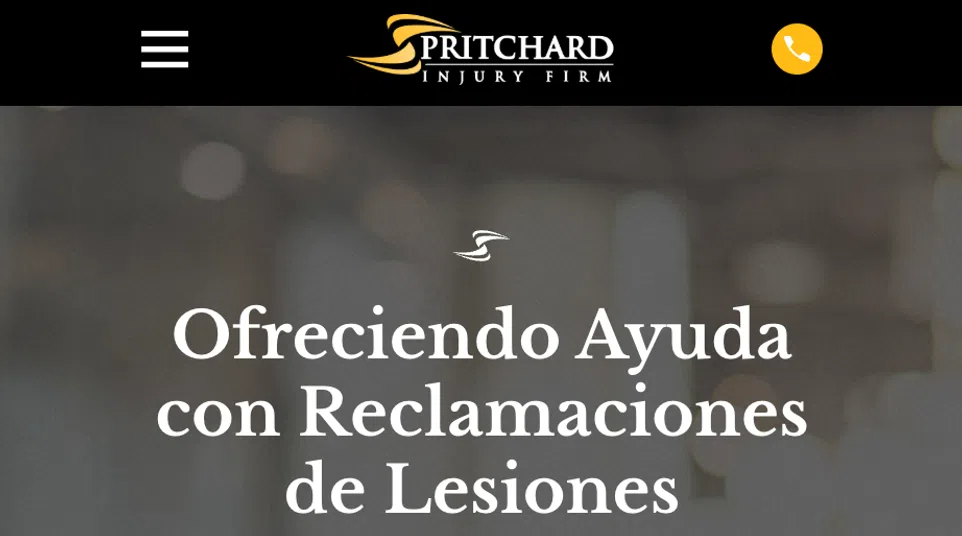 Pritchard Injury Firm offering personal injury claims help in Northwest Georgia with contact prompt in Spanish.