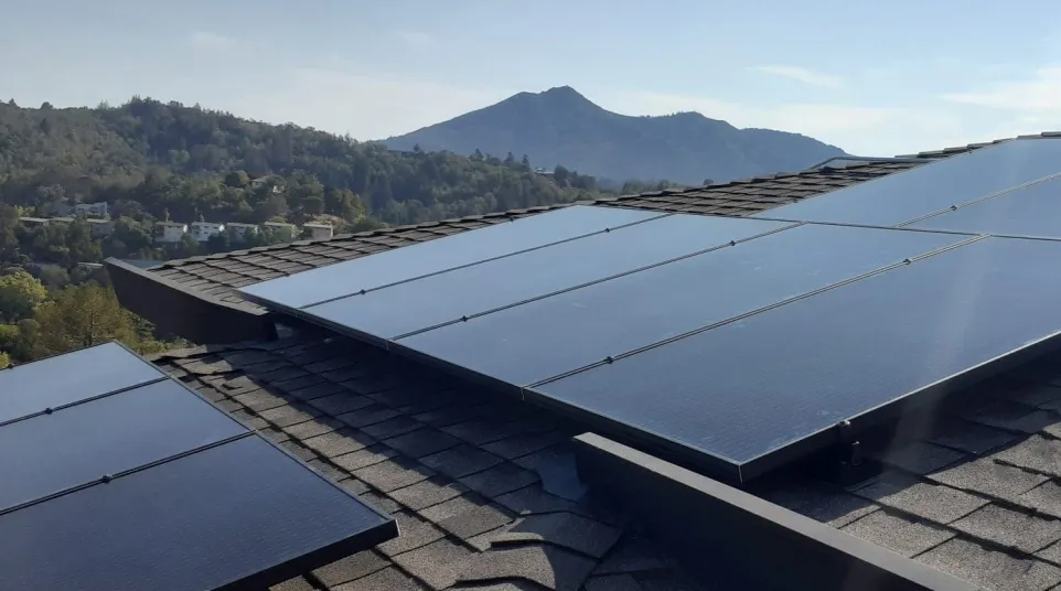 a roof with solar panels