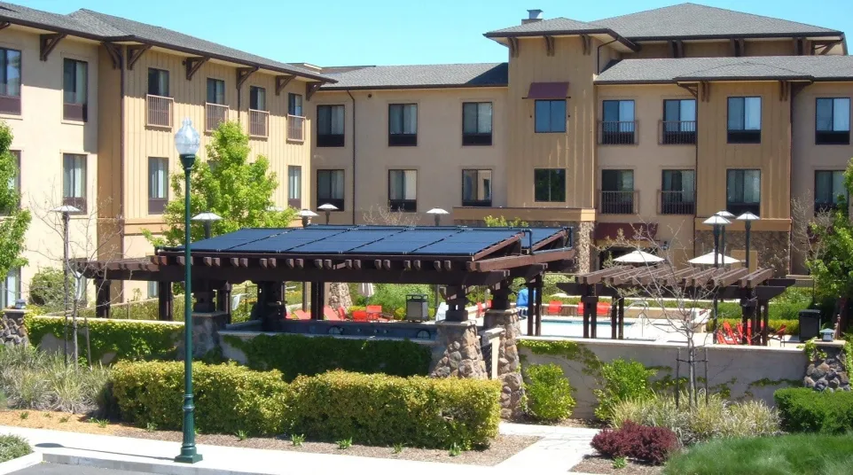 a building with a bus stop