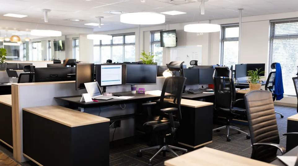 an office with several computers