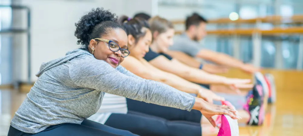 a person exercising in a gym.