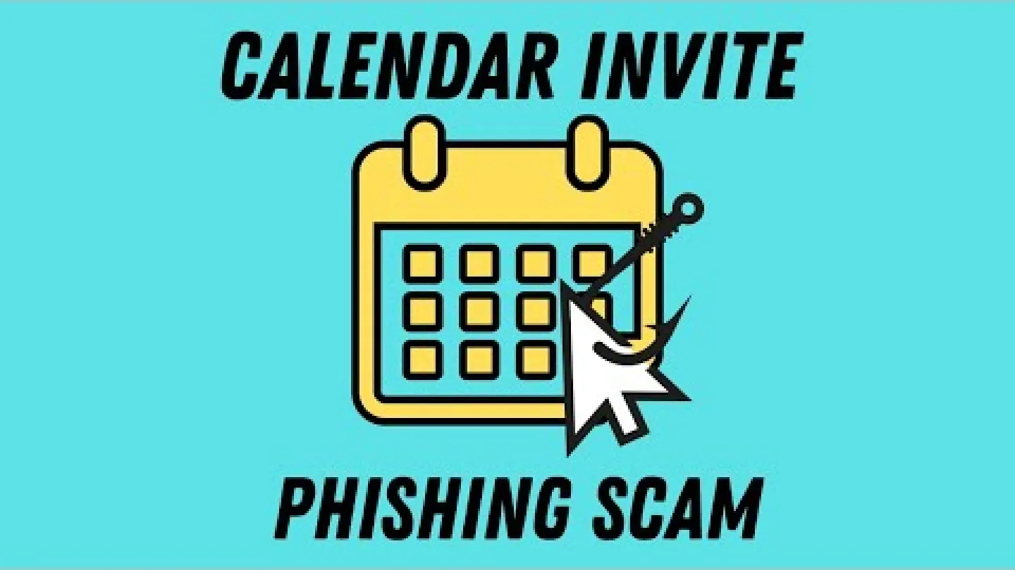 Calendar invite icon with a phishing hook and cursor illustrating phishing scam warning