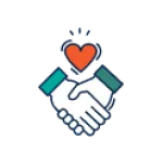 Two hands shaking with a red heart above symbolizing trust and partnership