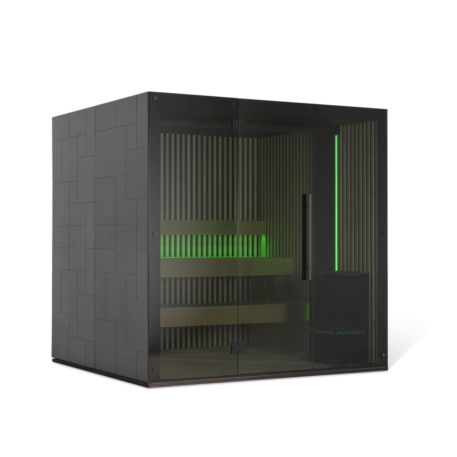 a white rectangular object with green lights