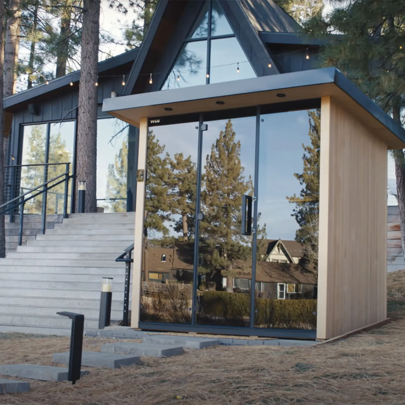 a building with a glass door