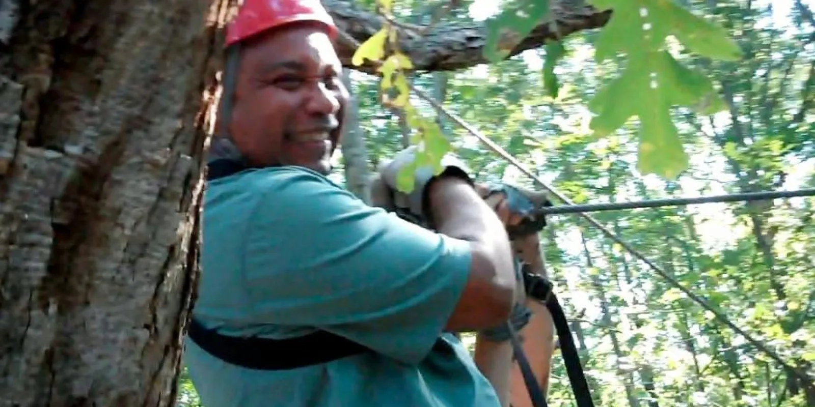 a person on a zip-line