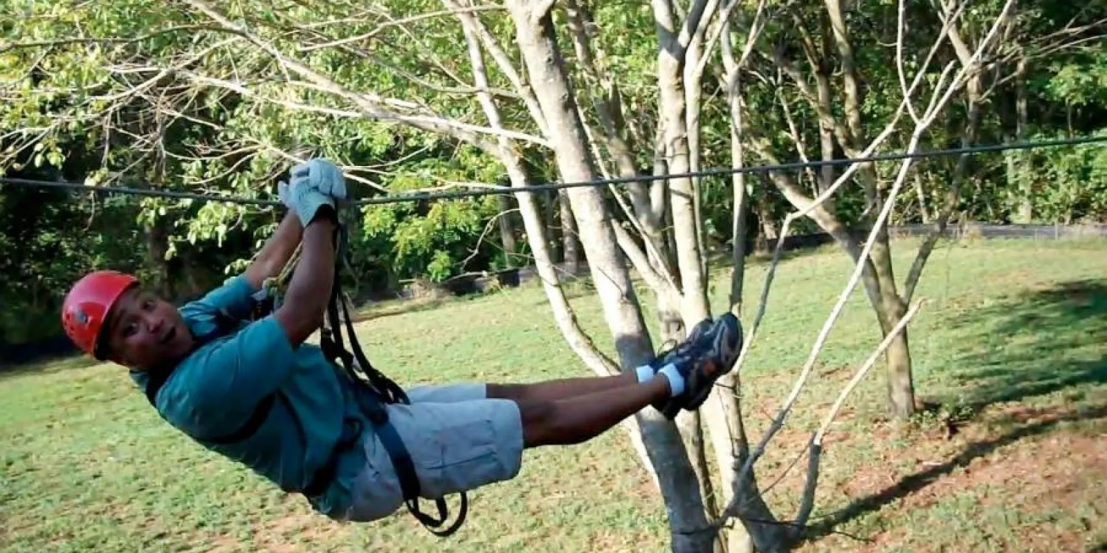 Steve on a zip-line