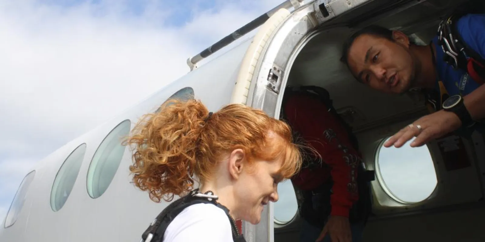 a person getting onto a plane