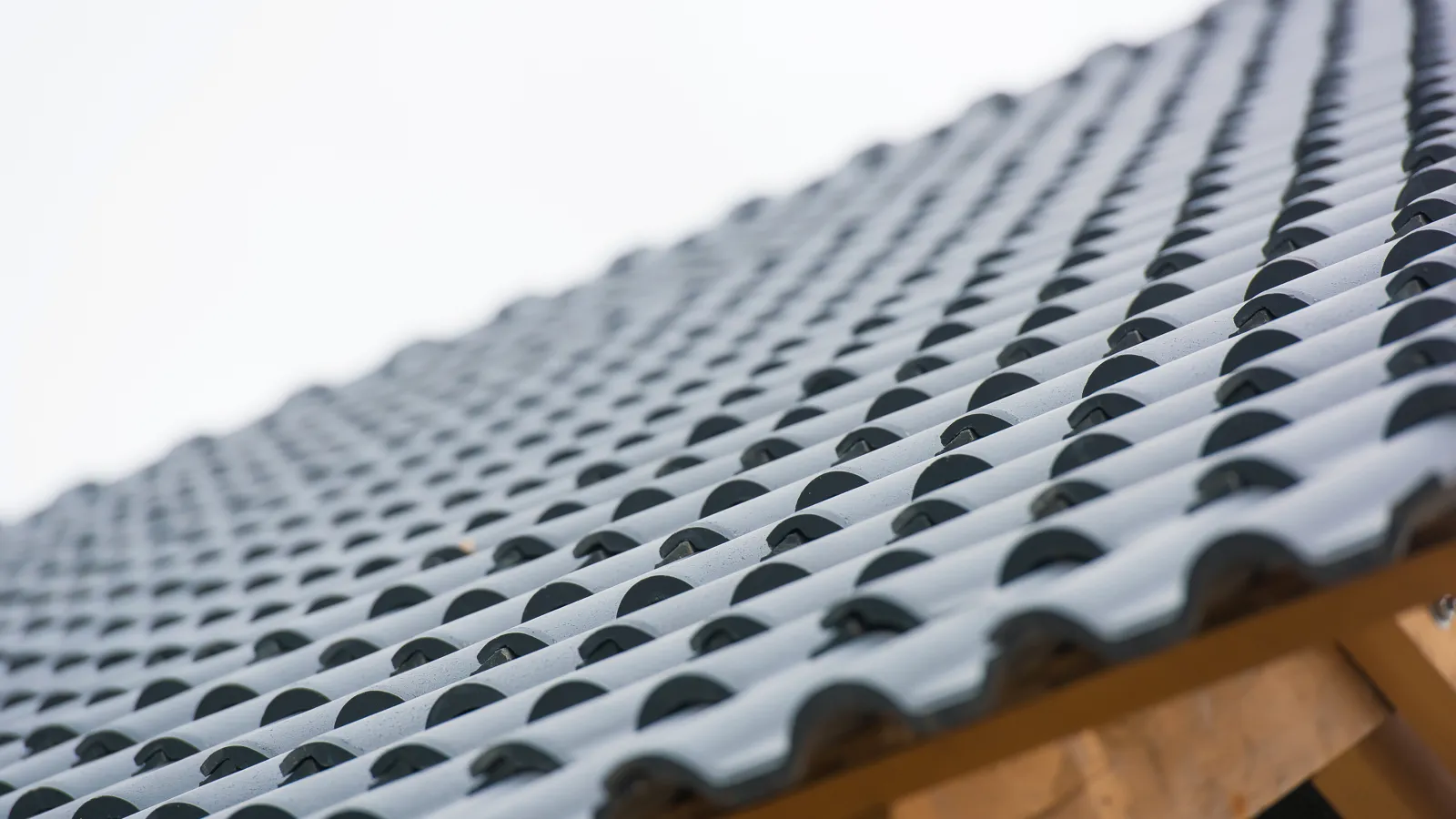 A close up of a sloped roof system