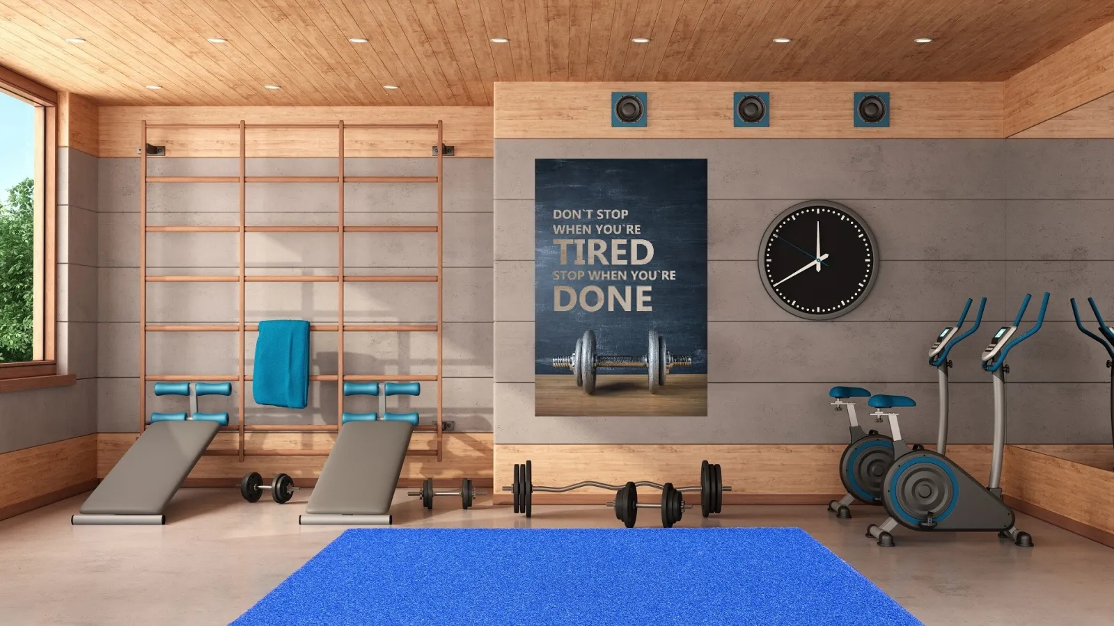 A gym with an inspirational Poster on the wall