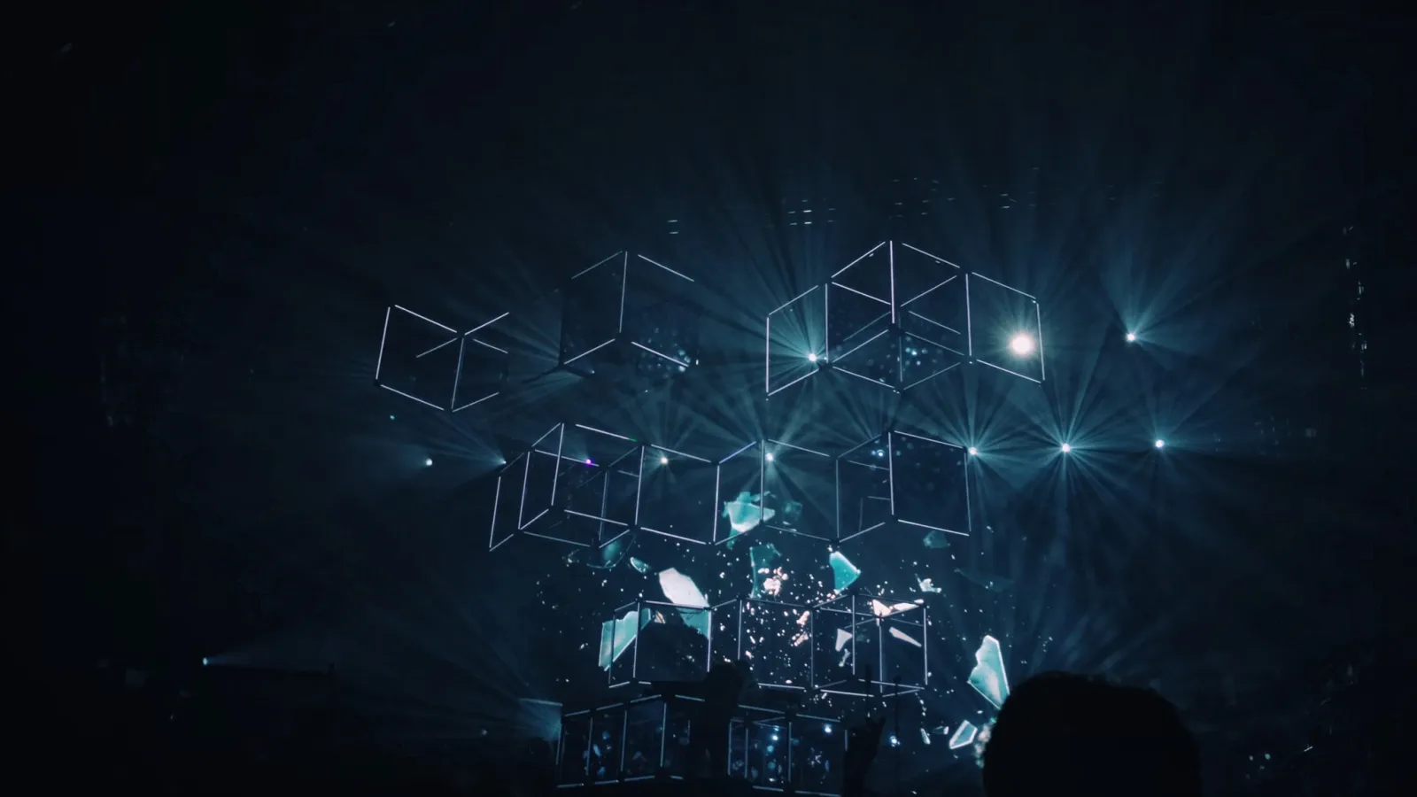 a stage with a crowd watching