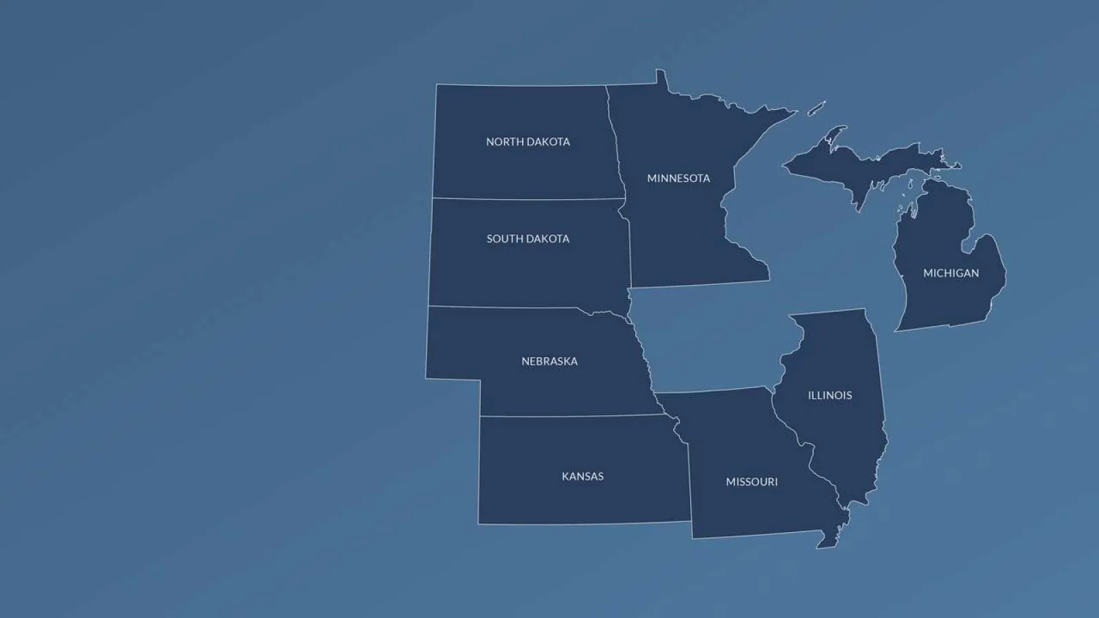 Map highlighting Midwestern US states including Michigan, Illinois, Missouri, Minnesota, and the Dakotas.